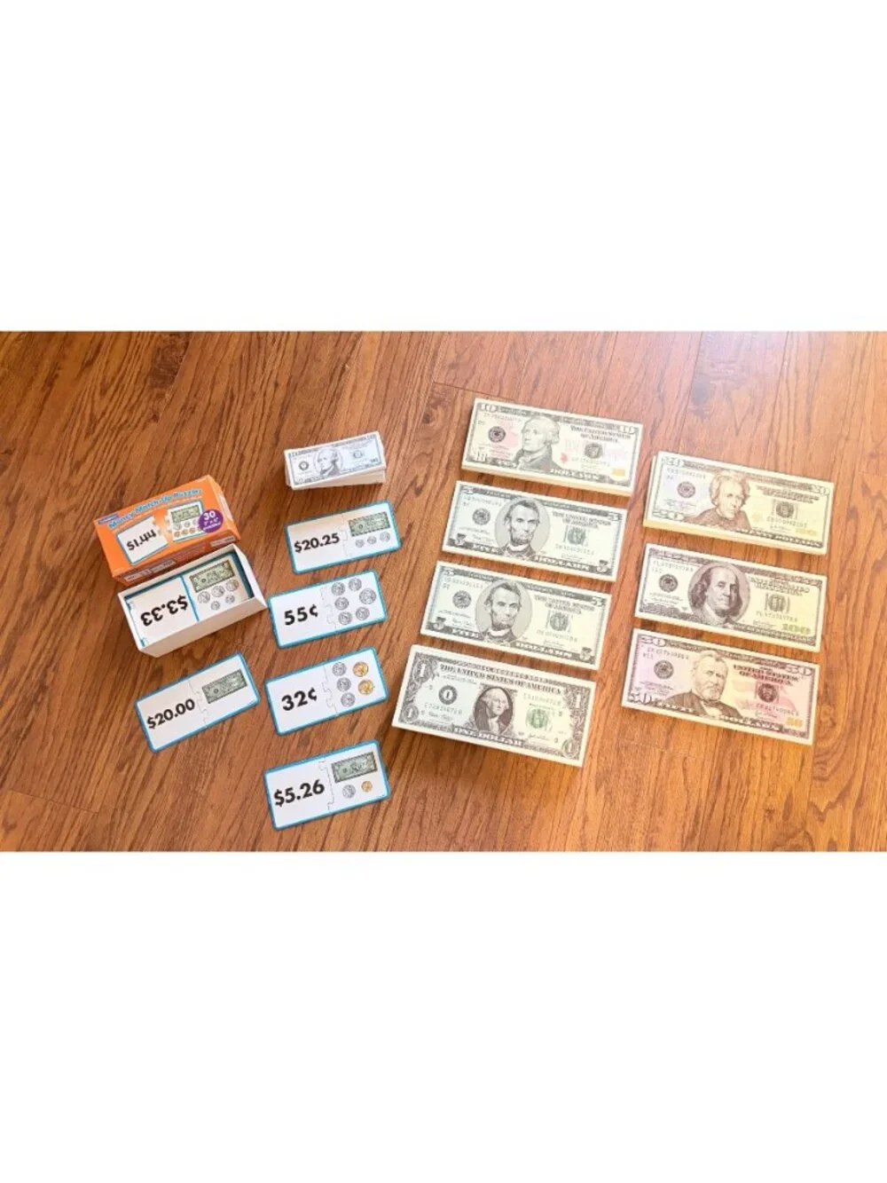 Money Match-Up Puzzles & Play Money Set For Kids Learning Financial Literacy